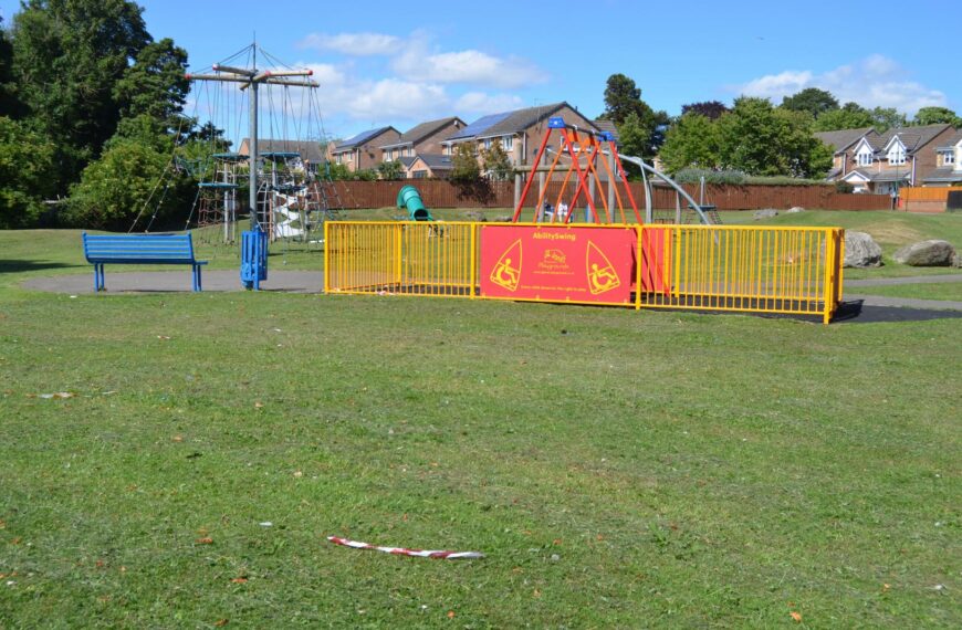 Vandals target town’s new mobility swing at children’s play area