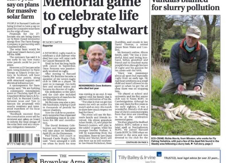 This week’s Teesdale Mercury is out today – your place, your paper